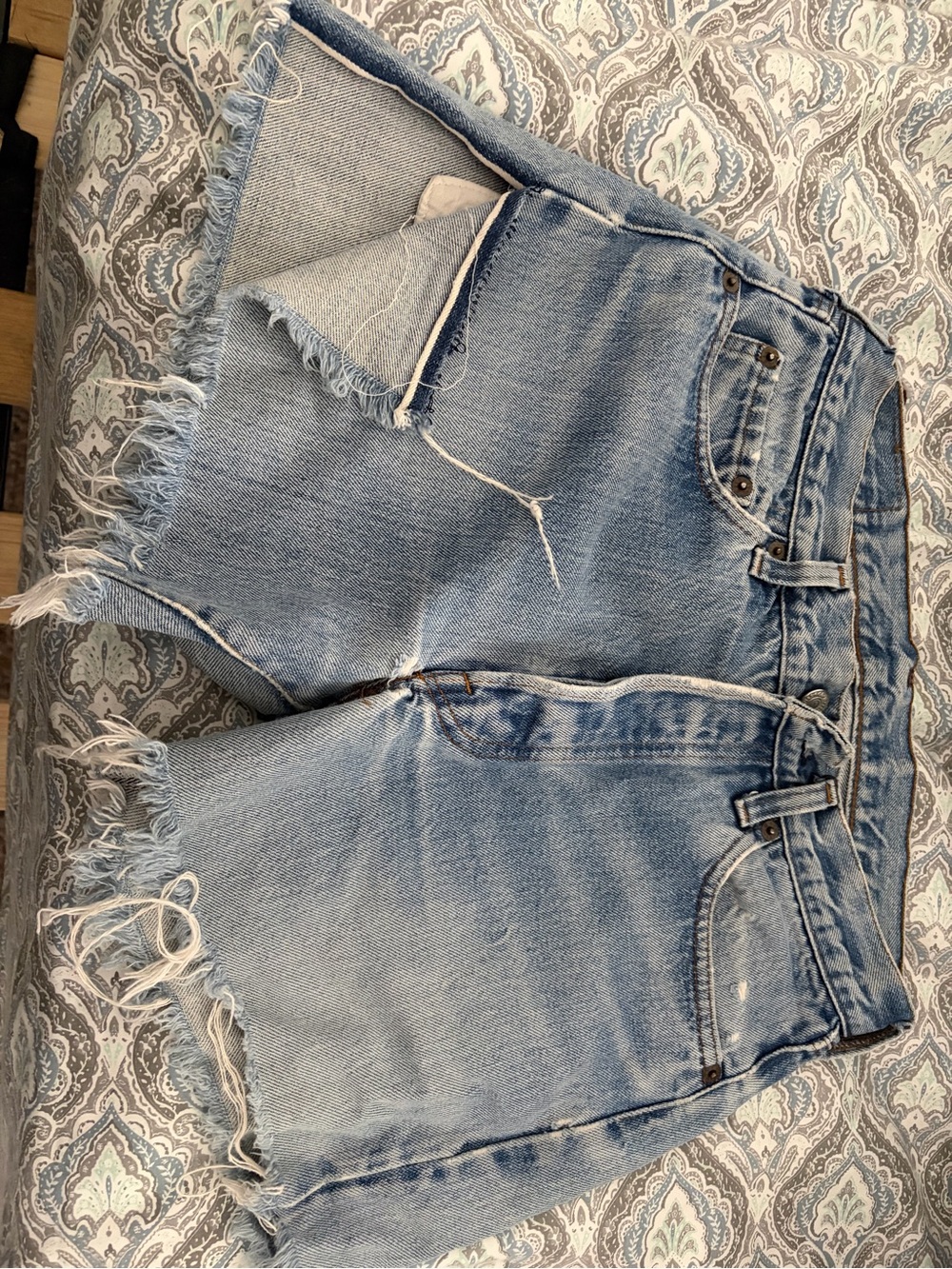 Levi's Light Blue Frayed Denim Cutoff Shorts